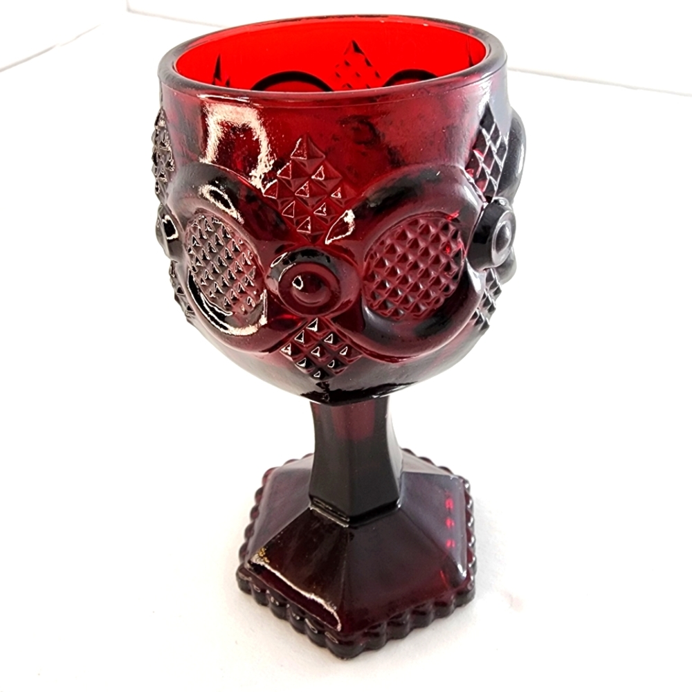 Avon 1876 Cape Cod Collection Ruby Red Glass Small Stemmed Goblet
